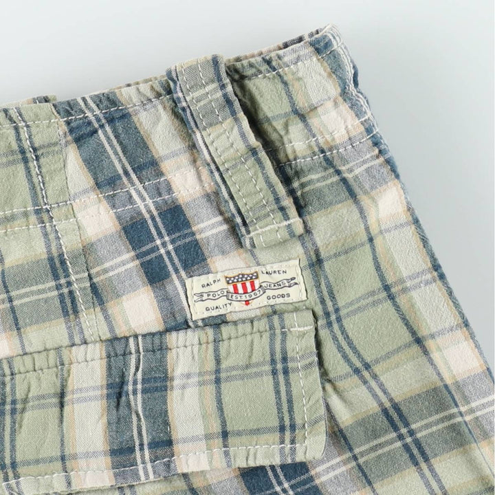 2000'S Ralph Lauren POLO JEANS COMPANY Check Pattern Cargo Shorts (Men's W38 equivalent) cotton Mint green Vintage Second Hand