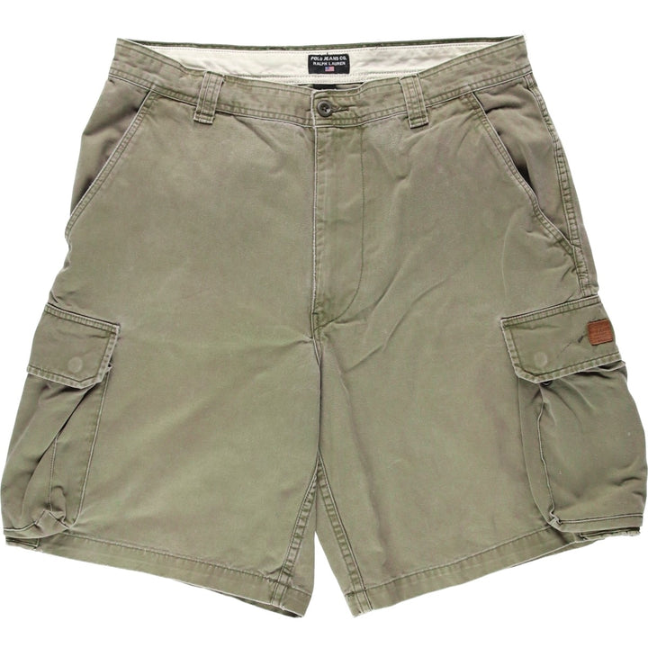 2000'S Ralph Lauren POLO JEANS COMPANY stenciled military cargo shorts, men's size W37 (approx.) cotton Khaki type Vintage Second Hand