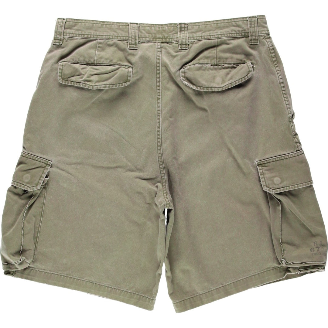 2000'S Ralph Lauren POLO JEANS COMPANY stenciled military cargo shorts, men's size W37 (approx.) cotton Khaki type Vintage Second Hand