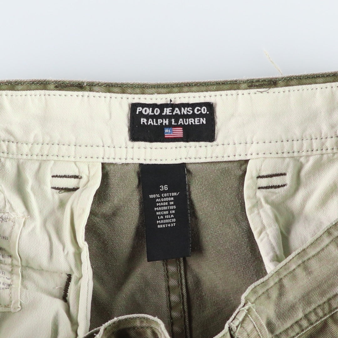 2000'S Ralph Lauren POLO JEANS COMPANY stenciled military cargo shorts, men's size W37 (approx.) cotton Khaki type Vintage Second Hand