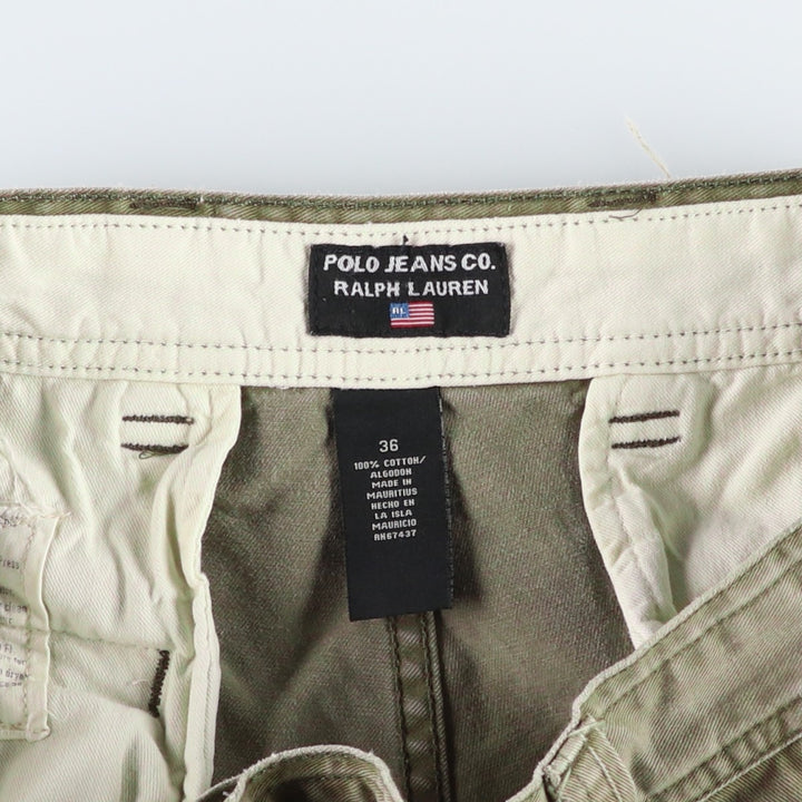 2000'S Ralph Lauren POLO JEANS COMPANY stenciled military cargo shorts, men's size W37 (approx.) cotton Khaki type Vintage Second Hand