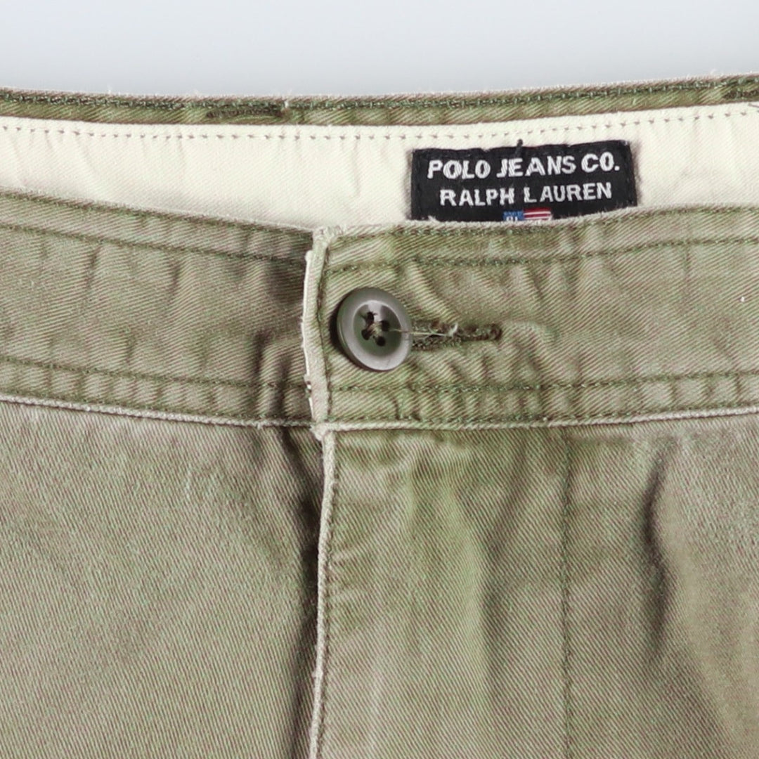 2000'S Ralph Lauren POLO JEANS COMPANY stenciled military cargo shorts, men's size W37 (approx.) cotton Khaki type Vintage Second Hand