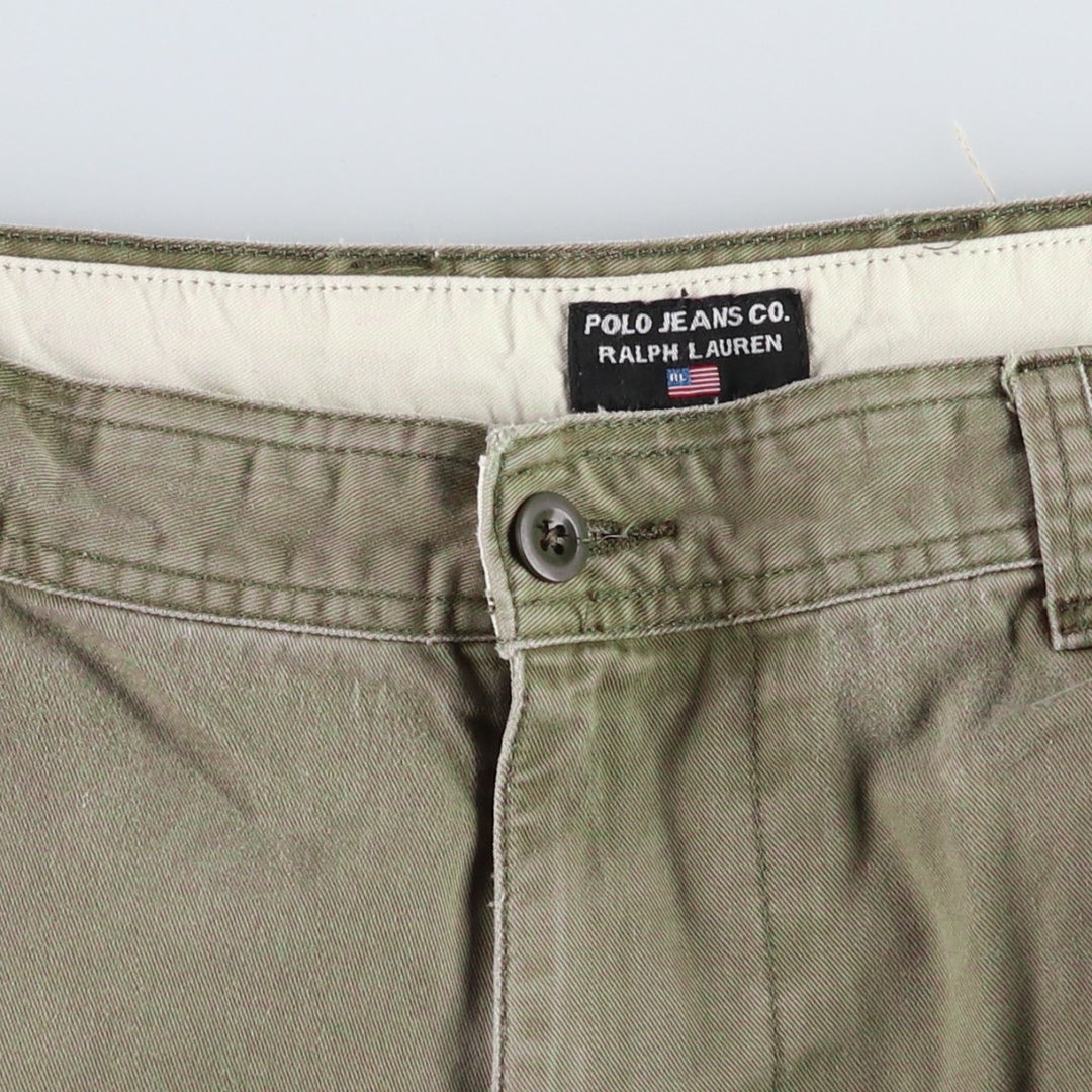 2000'S Ralph Lauren POLO JEANS COMPANY stenciled military cargo shorts, men's size W37 (approx.) cotton Khaki type Vintage Second Hand