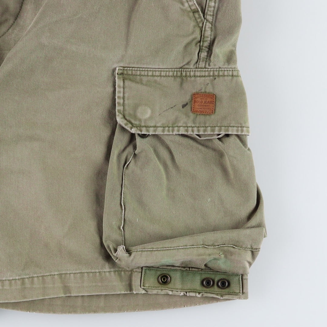 2000'S Ralph Lauren POLO JEANS COMPANY stenciled military cargo shorts, men's size W37 (approx.) cotton Khaki type Vintage Second Hand