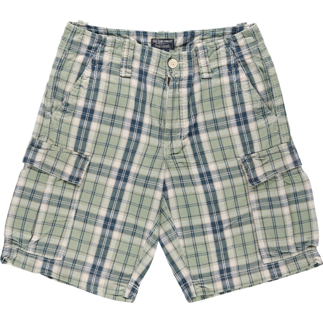 2000'S Ralph Lauren POLO JEANS COMPANY Check Pattern Cargo Shorts (Men's W34 equivalent) cotton green type yellow green Vintage Second Hand