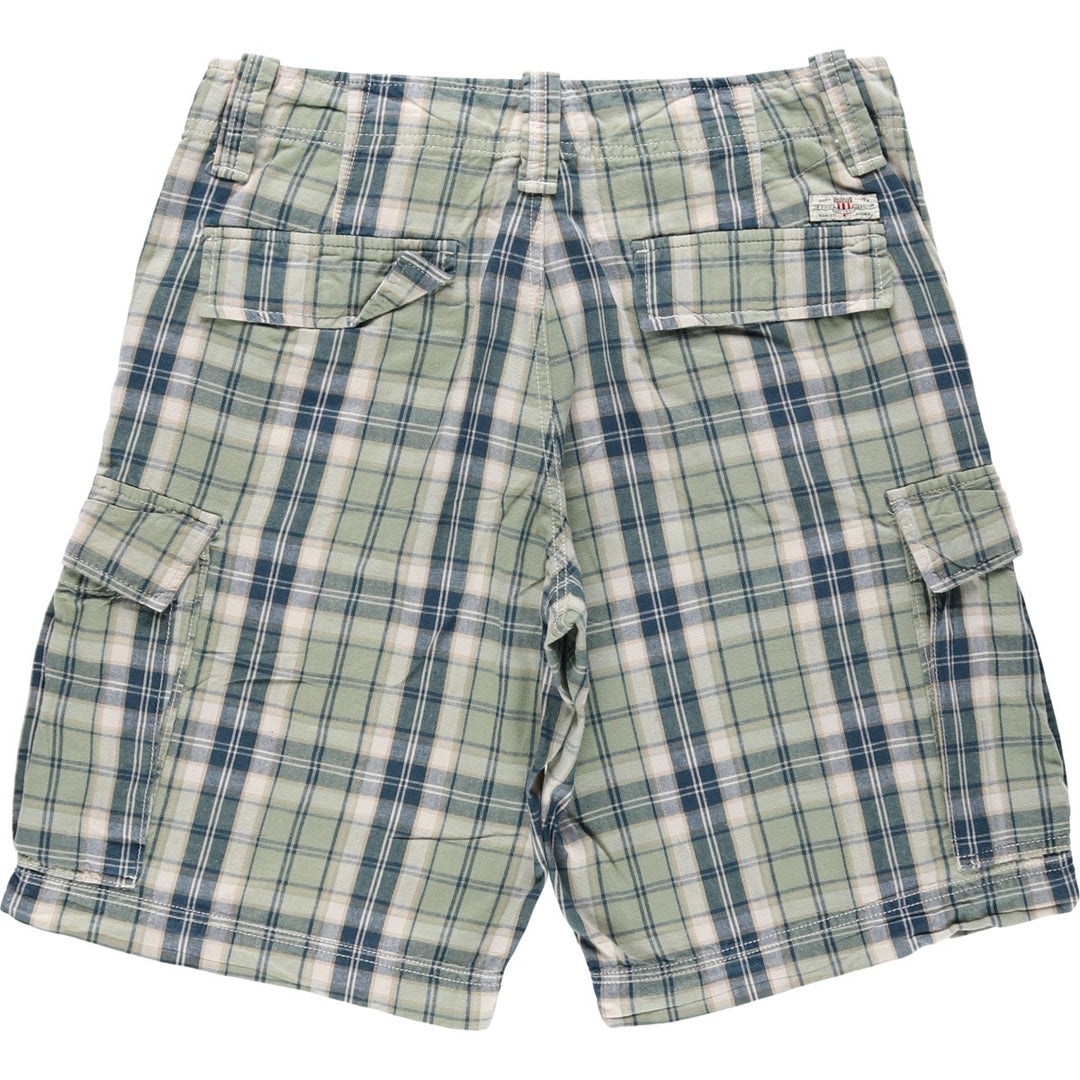 2000'S Ralph Lauren POLO JEANS COMPANY Check Pattern Cargo Shorts (Men's W34 equivalent) cotton green type yellow green Vintage Second Hand