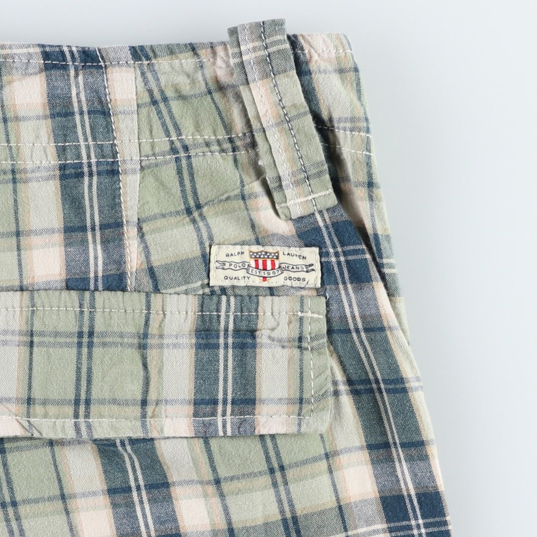 2000'S Ralph Lauren POLO JEANS COMPANY Check Pattern Cargo Shorts (Men's W34 equivalent) cotton green type yellow green Vintage Second Hand