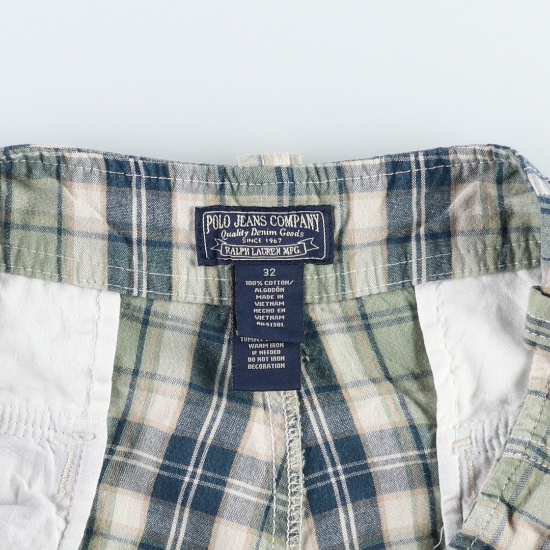 2000'S Ralph Lauren POLO JEANS COMPANY Check Pattern Cargo Shorts (Men's W34 equivalent) cotton green type yellow green Vintage Second Hand