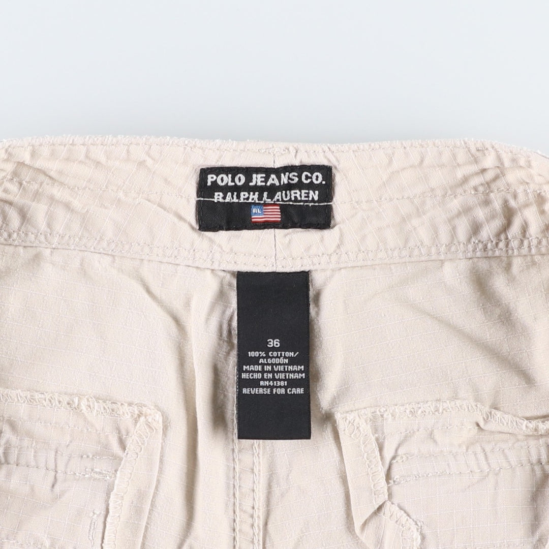 2000'S Ralph Lauren POLO JEANS COMPANY Ripstop Military Cargo Shorts (Men's W37 equivalent) cotton Beige type Vintage Second Hand