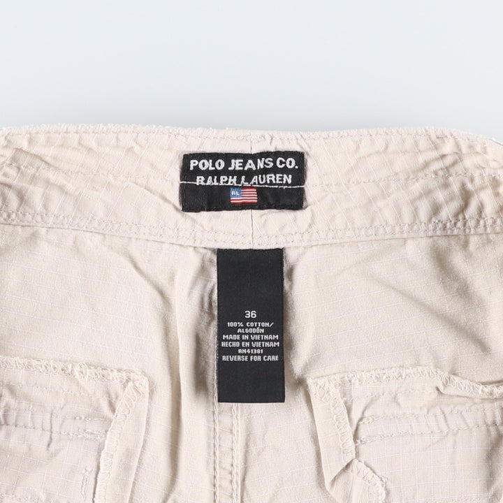 2000'S Ralph Lauren POLO JEANS COMPANY Ripstop Military Cargo Shorts (Men's W37 equivalent) cotton Beige type Vintage Second Hand