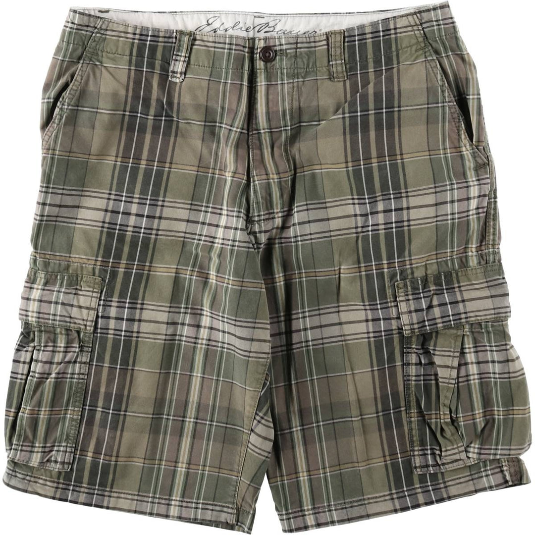 Eddie Bauer Check Pattern Cargo Shorts (Men's W35 equivalent) cotton Khaki type Vintage Second Hand