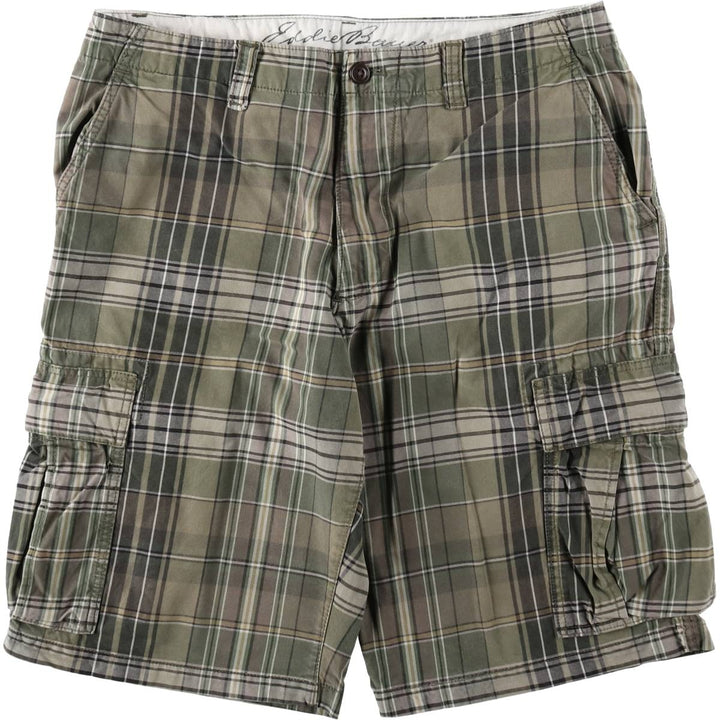 Eddie Bauer Check Pattern Cargo Shorts (Men's W35 equivalent) cotton Khaki type Vintage Second Hand