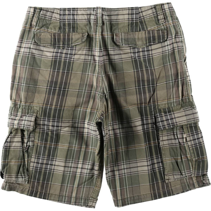 Eddie Bauer Check Pattern Cargo Shorts (Men's W35 equivalent) cotton Khaki type Vintage Second Hand