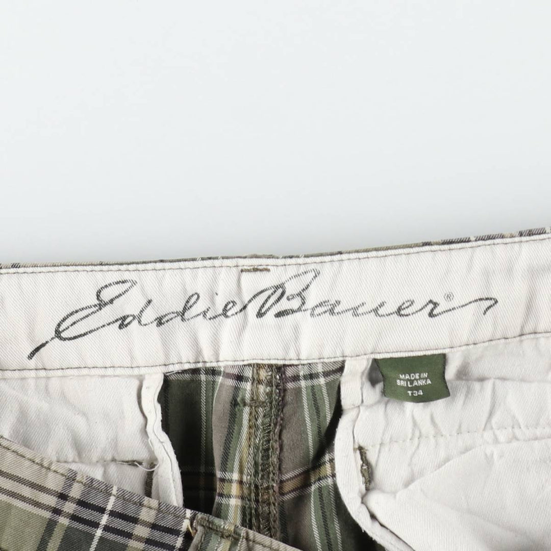 Eddie Bauer Check Pattern Cargo Shorts (Men's W35 equivalent) cotton Khaki type Vintage Second Hand
