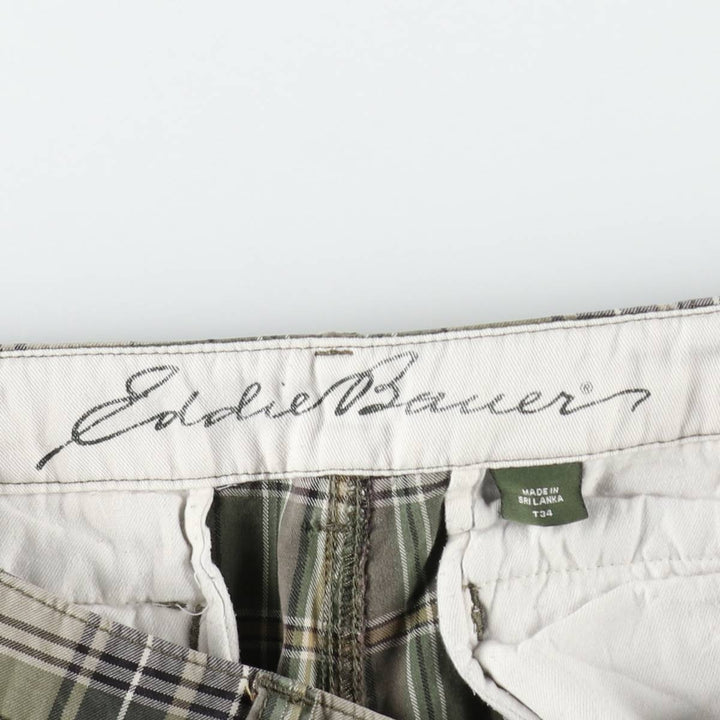 Eddie Bauer Check Pattern Cargo Shorts (Men's W35 equivalent) cotton Khaki type Vintage Second Hand