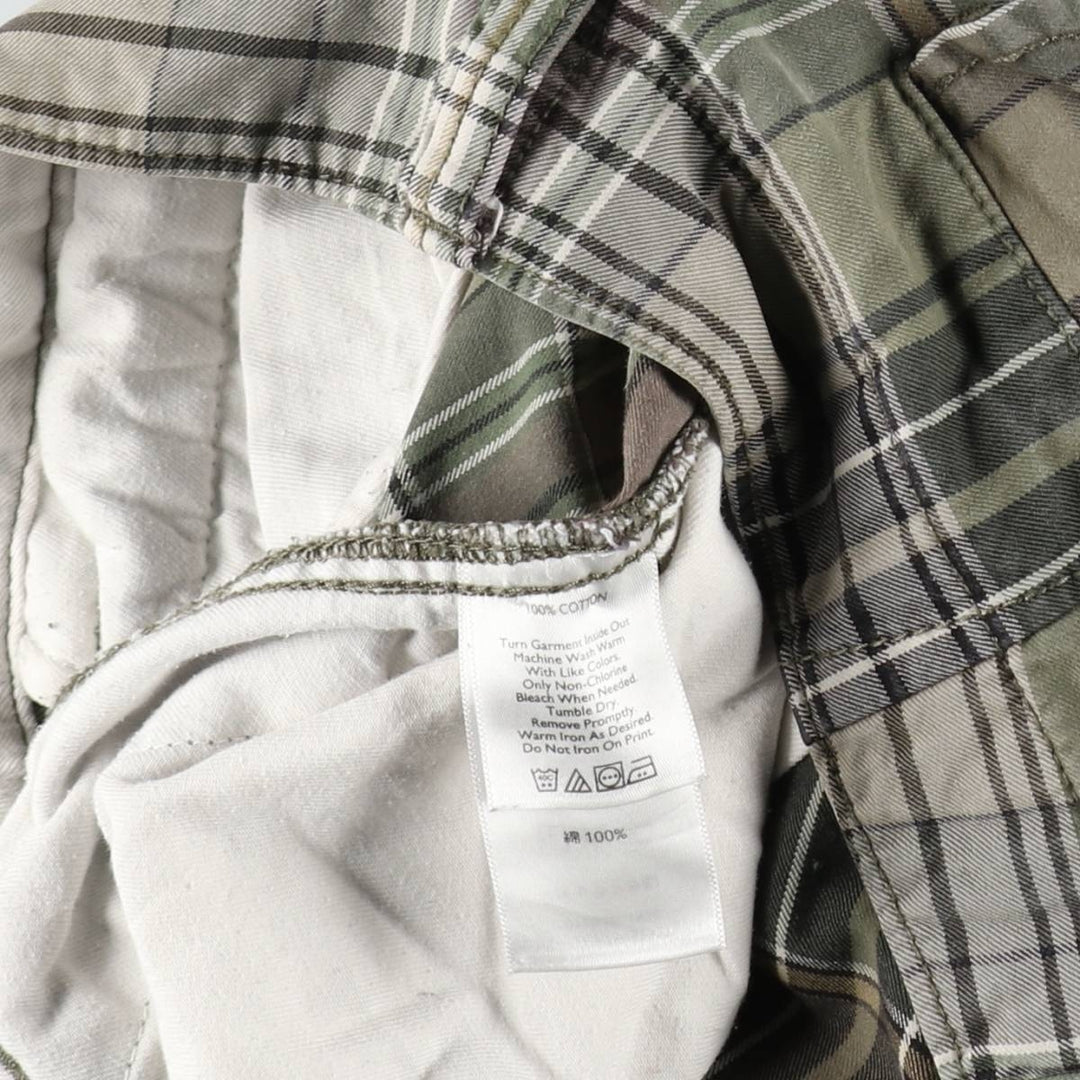 Eddie Bauer Check Pattern Cargo Shorts (Men's W35 equivalent) cotton Khaki type Vintage Second Hand