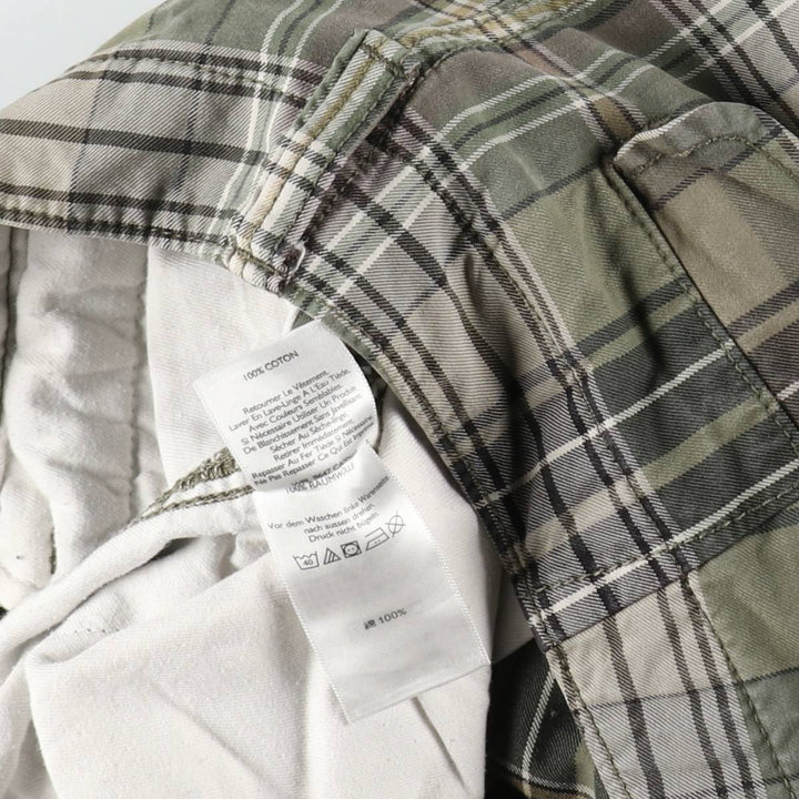 Eddie Bauer Check Pattern Cargo Shorts (Men's W35 equivalent) cotton Khaki type Vintage Second Hand