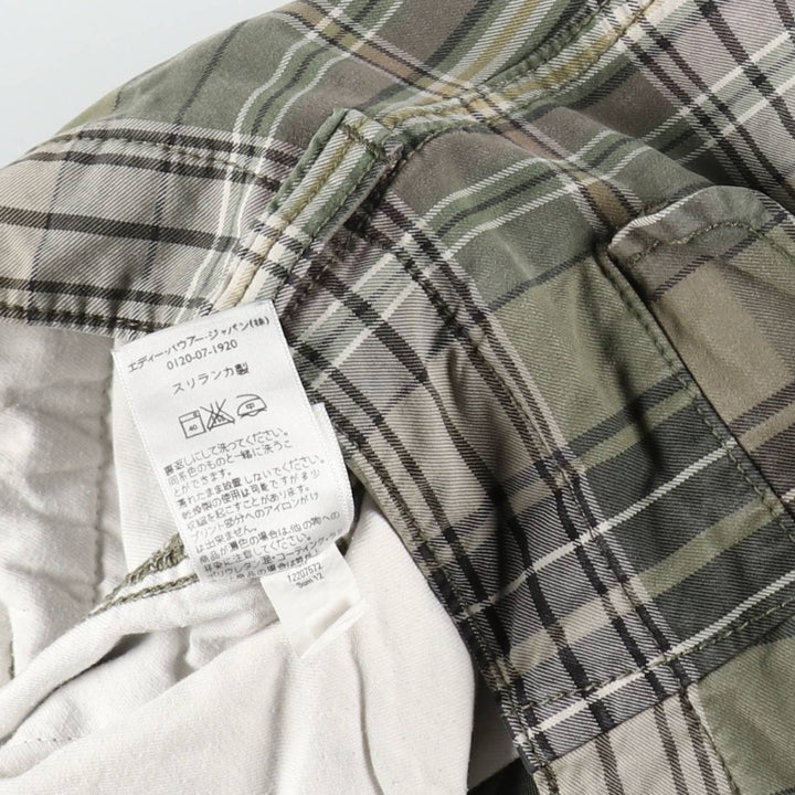 Eddie Bauer Check Pattern Cargo Shorts (Men's W35 equivalent) cotton Khaki type Vintage Second Hand