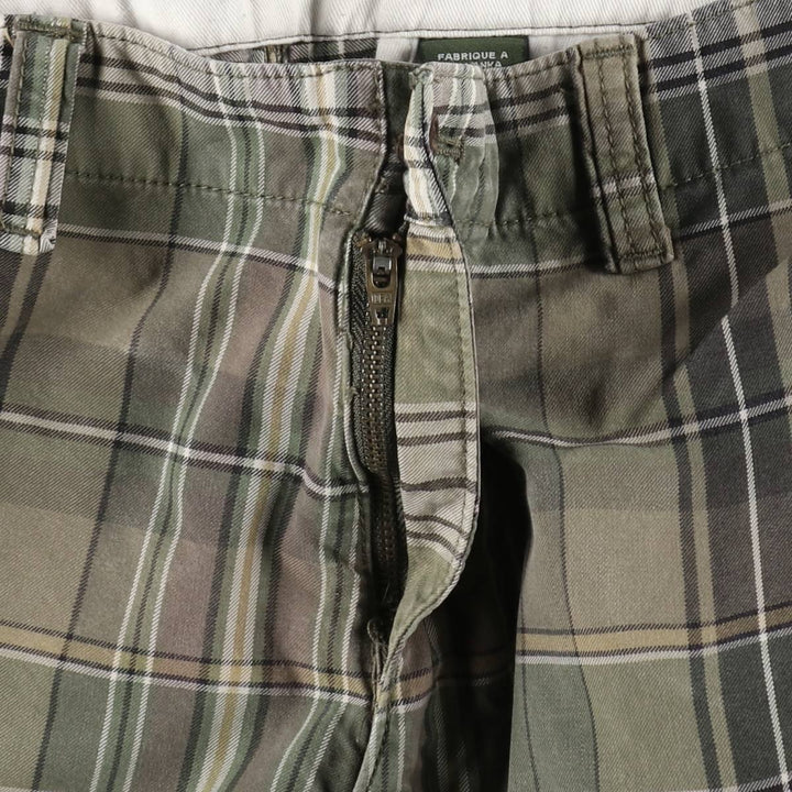 Eddie Bauer Check Pattern Cargo Shorts (Men's W35 equivalent) cotton Khaki type Vintage Second Hand