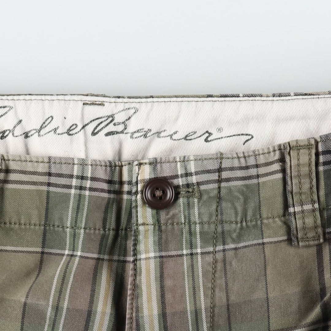 Eddie Bauer Check Pattern Cargo Shorts (Men's W35 equivalent) cotton Khaki type Vintage Second Hand