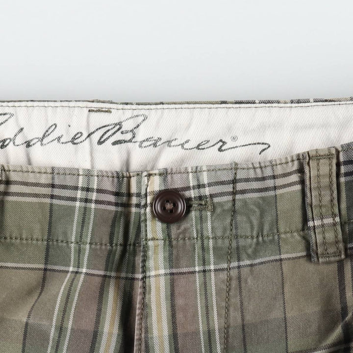 Eddie Bauer Check Pattern Cargo Shorts (Men's W35 equivalent) cotton Khaki type Vintage Second Hand