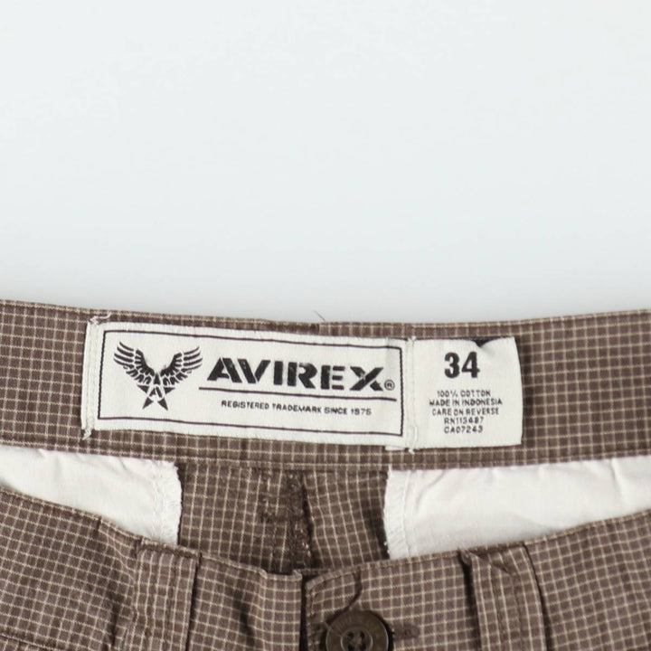 AVIREX Check Pattern Cargo Shorts, Men's W35 (approx.) cotton brown type Vintage Second Hand