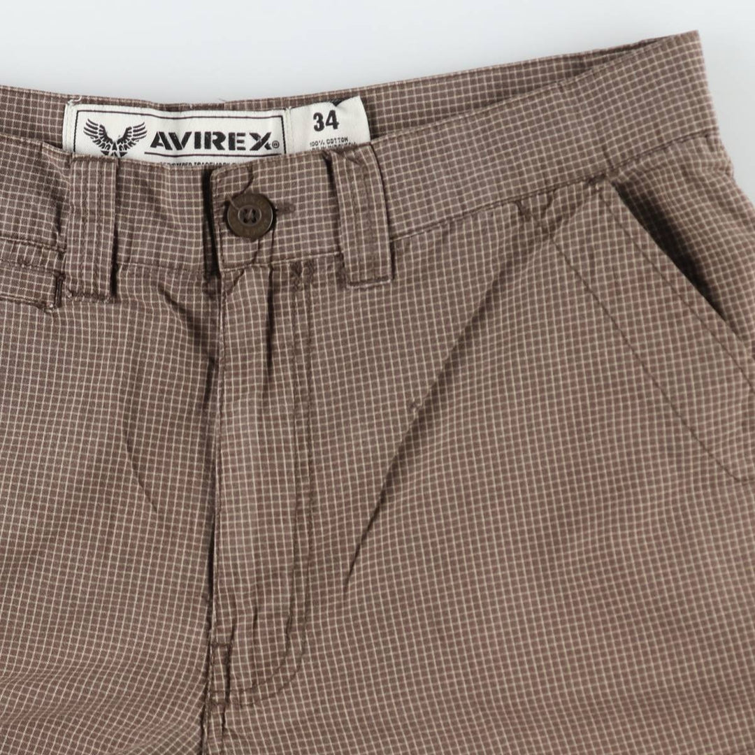 AVIREX Check Pattern Cargo Shorts, Men's W35 (approx.) cotton brown type Vintage Second Hand