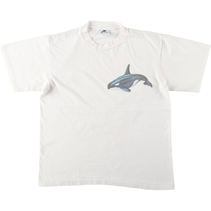 90'S Harlequin NG Fish Print Animal T-Shirt, Made in USA, Men's Size L (Equivalent), Vintage cotton white type Vintage Second Hand