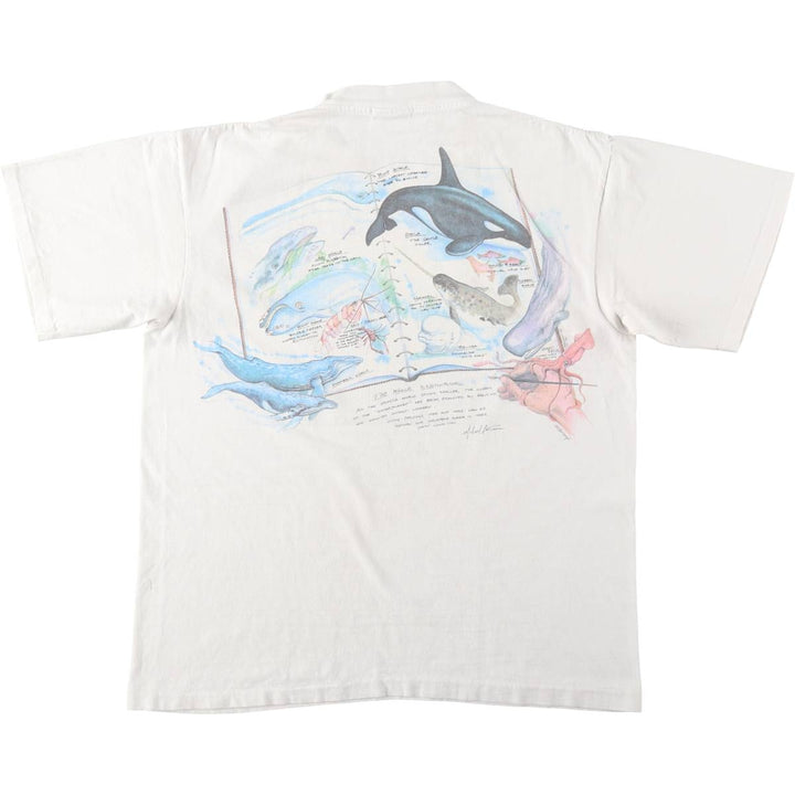 90'S Harlequin NG Fish Print Animal T-Shirt, Made in USA, Men's Size L (Equivalent), Vintage cotton white type Vintage Second Hand