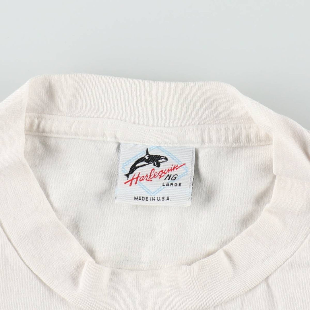 90'S Harlequin NG Fish Print Animal T-Shirt, Made in USA, Men's Size L (Equivalent), Vintage cotton white type Vintage Second Hand