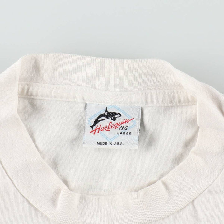 90'S Harlequin NG Fish Print Animal T-Shirt, Made in USA, Men's Size L (Equivalent), Vintage cotton white type Vintage Second Hand