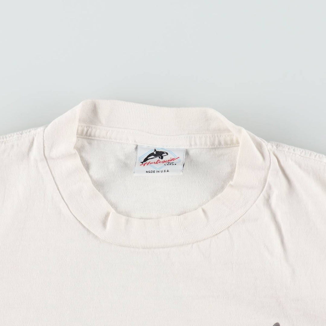 90'S Harlequin NG Fish Print Animal T-Shirt, Made in USA, Men's Size L (Equivalent), Vintage cotton white type Vintage Second Hand
