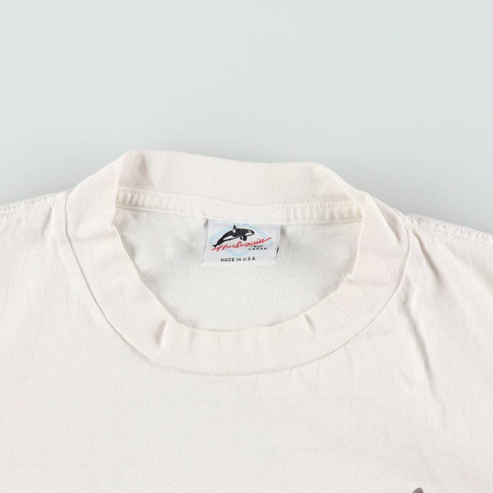 90'S Harlequin NG Fish Print Animal T-Shirt, Made in USA, Men's Size L (Equivalent), Vintage cotton white type Vintage Second Hand
