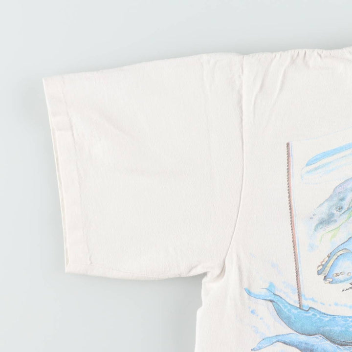 90'S Harlequin NG Fish Print Animal T-Shirt, Made in USA, Men's Size L (Equivalent), Vintage cotton white type Vintage Second Hand
