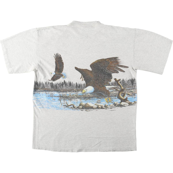 90'S SIGNAL Eagle Pattern Animal T-Shirt, Made in USA, Men's XL equivalent, Vintage cotton gray type Vintage Second Hand