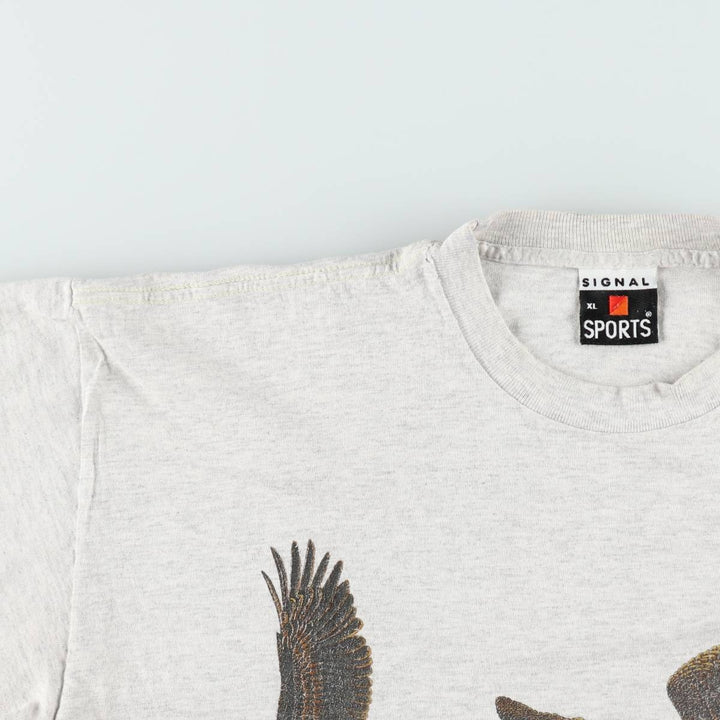 90'S SIGNAL Eagle Pattern Animal T-Shirt, Made in USA, Men's XL equivalent, Vintage cotton gray type Vintage Second Hand
