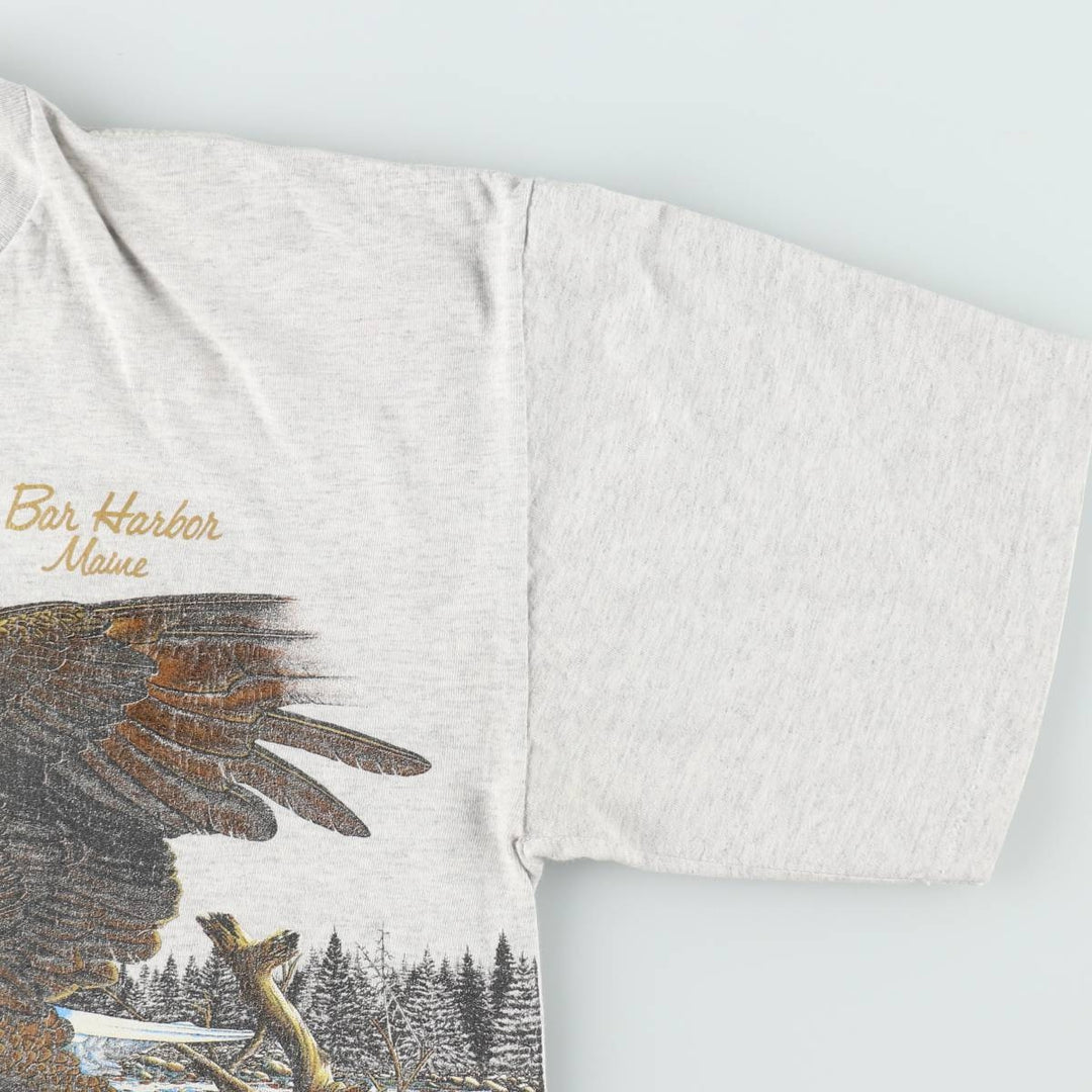 90'S SIGNAL Eagle Pattern Animal T-Shirt, Made in USA, Men's XL equivalent, Vintage cotton gray type Vintage Second Hand