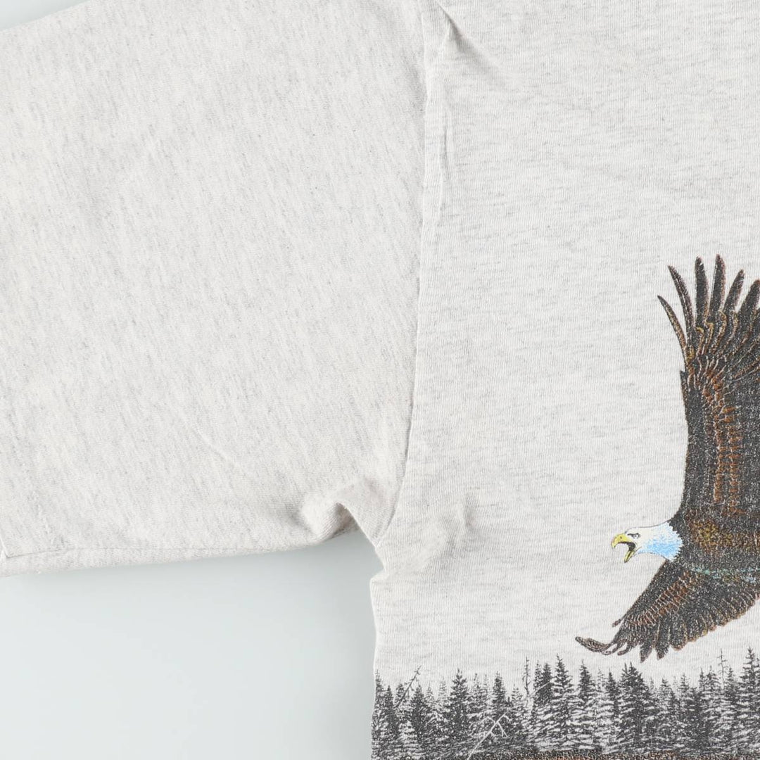 90'S SIGNAL Eagle Pattern Animal T-Shirt, Made in USA, Men's XL equivalent, Vintage cotton gray type Vintage Second Hand