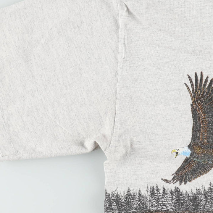 90'S SIGNAL Eagle Pattern Animal T-Shirt, Made in USA, Men's XL equivalent, Vintage cotton gray type Vintage Second Hand