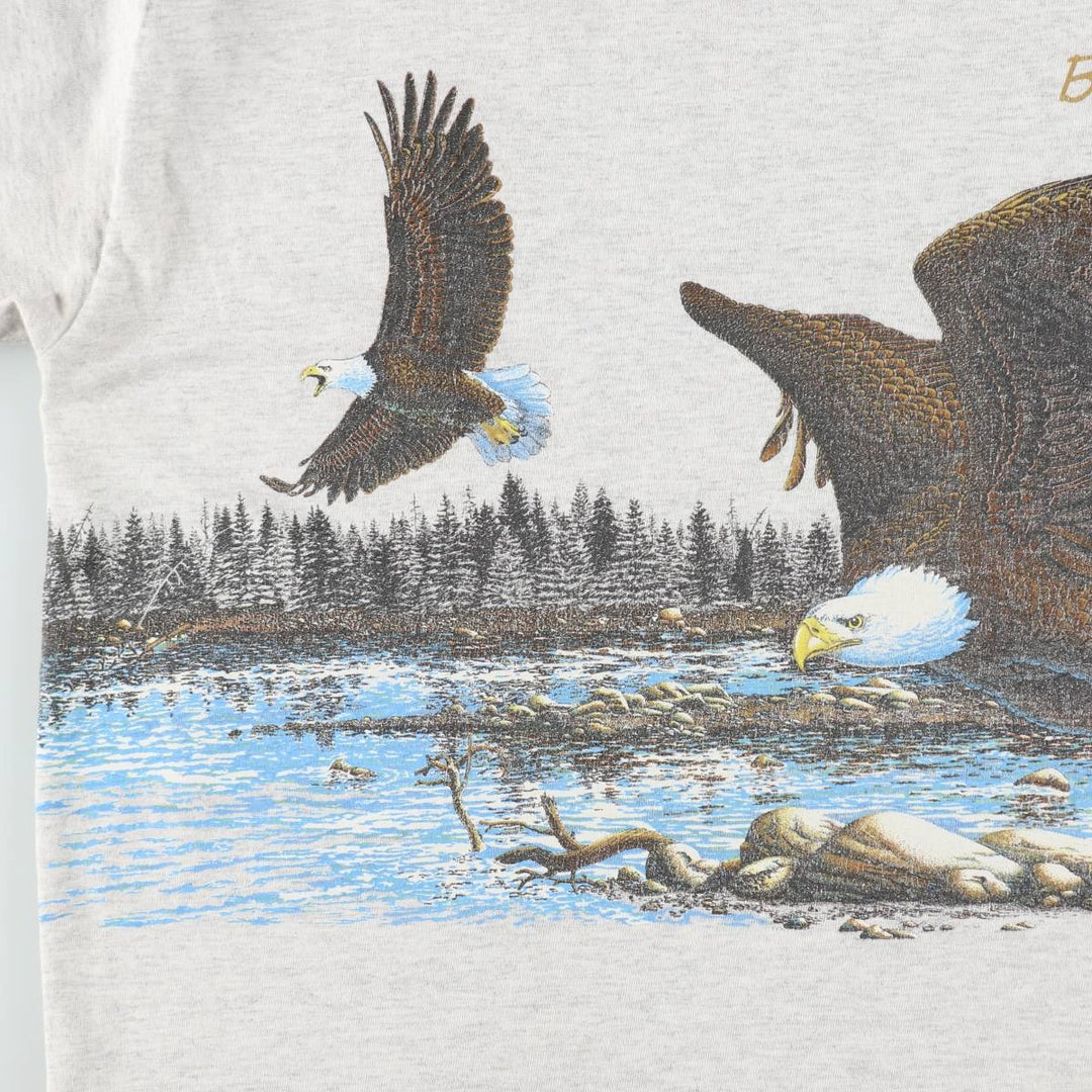 90'S SIGNAL Eagle Pattern Animal T-Shirt, Made in USA, Men's XL equivalent, Vintage cotton gray type Vintage Second Hand