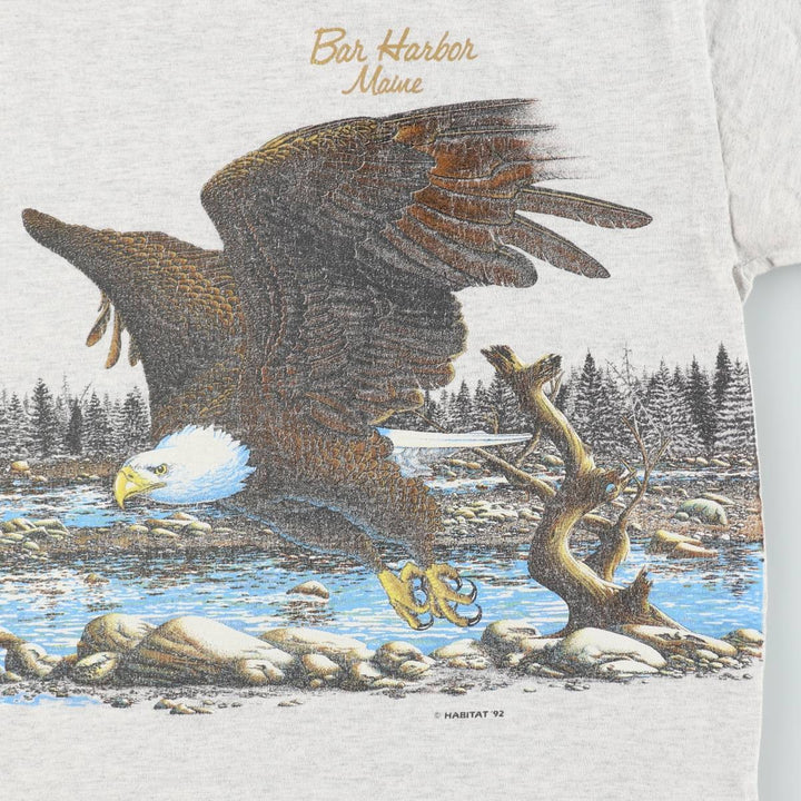 90'S SIGNAL Eagle Pattern Animal T-Shirt, Made in USA, Men's XL equivalent, Vintage cotton gray type Vintage Second Hand