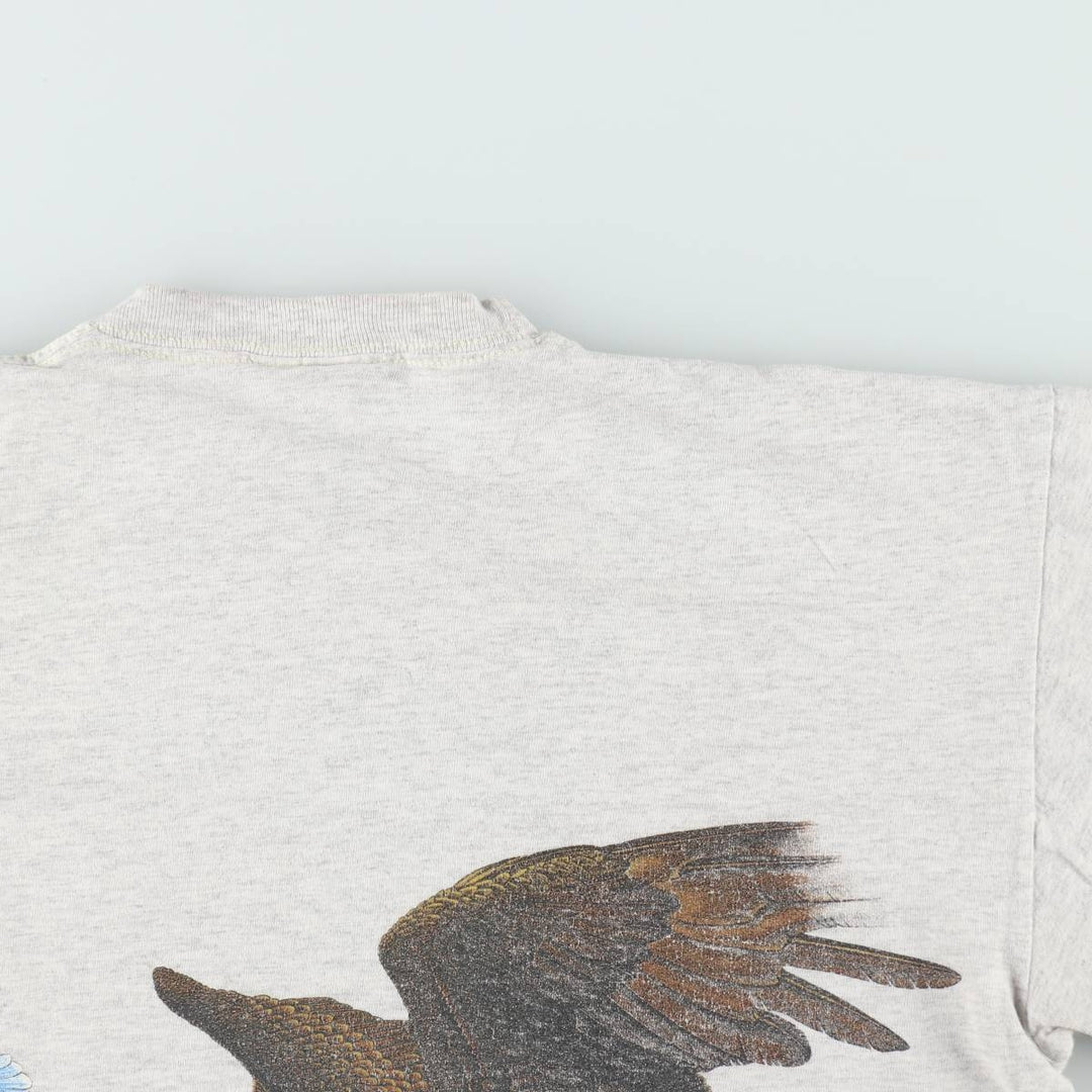 90'S SIGNAL Eagle Pattern Animal T-Shirt, Made in USA, Men's XL equivalent, Vintage cotton gray type Vintage Second Hand