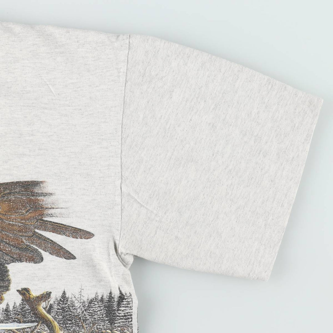 90'S SIGNAL Eagle Pattern Animal T-Shirt, Made in USA, Men's XL equivalent, Vintage cotton gray type Vintage Second Hand