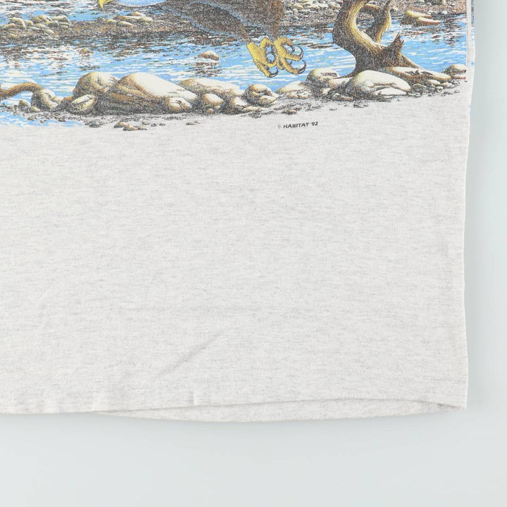 90'S SIGNAL Eagle Pattern Animal T-Shirt, Made in USA, Men's XL equivalent, Vintage cotton gray type Vintage Second Hand
