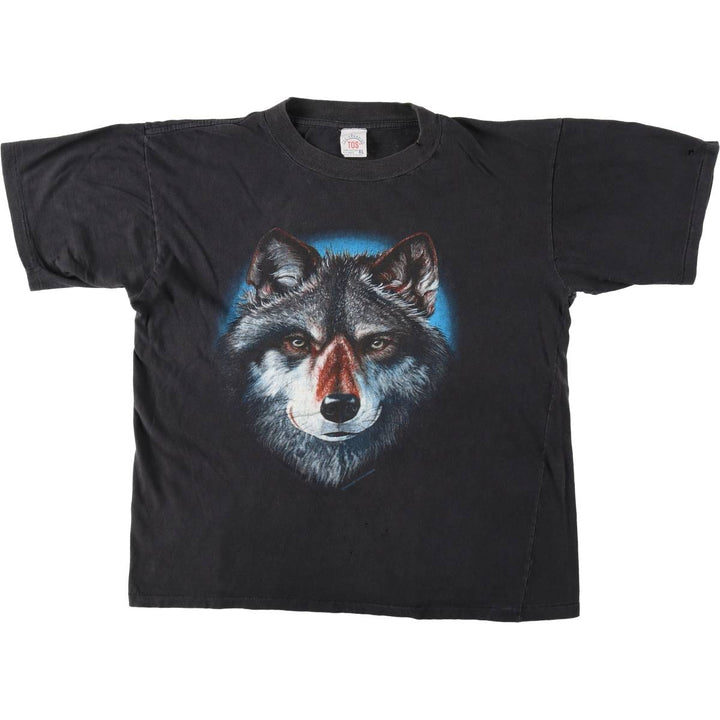90'S Tee-Paradise Wolf Pattern Animal T-Shirt, Men's XL equivalent, Vintage cotton black type Vintage Second Hand