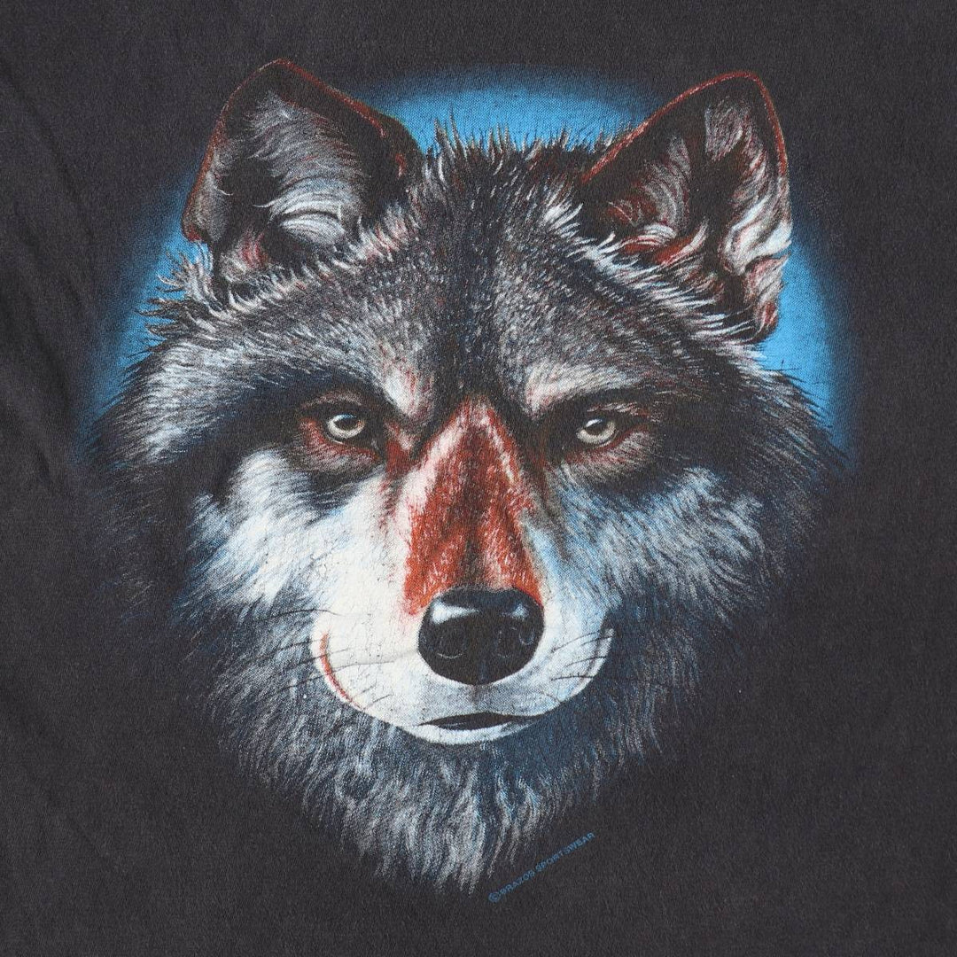 90'S Tee-Paradise Wolf Pattern Animal T-Shirt, Men's XL equivalent, Vintage cotton black type Vintage Second Hand