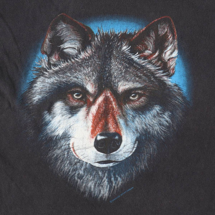 90'S Tee-Paradise Wolf Pattern Animal T-Shirt, Men's XL equivalent, Vintage cotton black type Vintage Second Hand