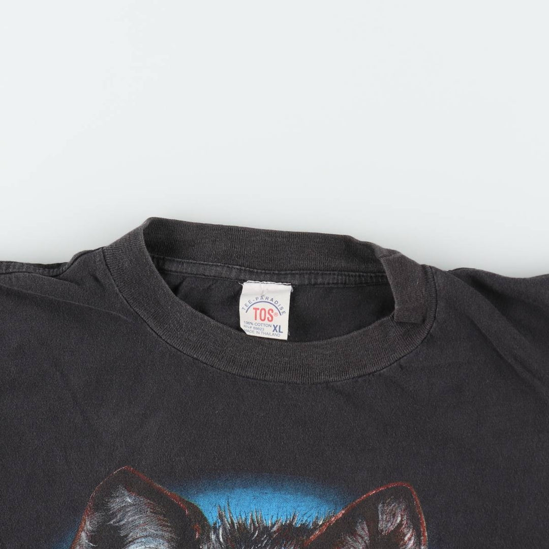 90'S Tee-Paradise Wolf Pattern Animal T-Shirt, Men's XL equivalent, Vintage cotton black type Vintage Second Hand