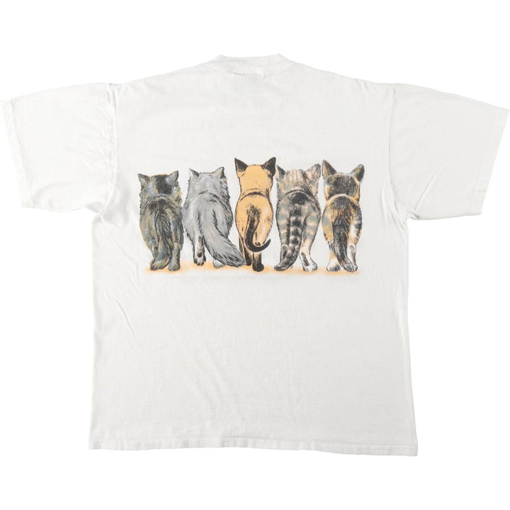 90'S ONEITA POWER-T Cat Pattern Animal T-Shirt Men's Size L (Equivalent) Vintage cotton white type Vintage Second Hand