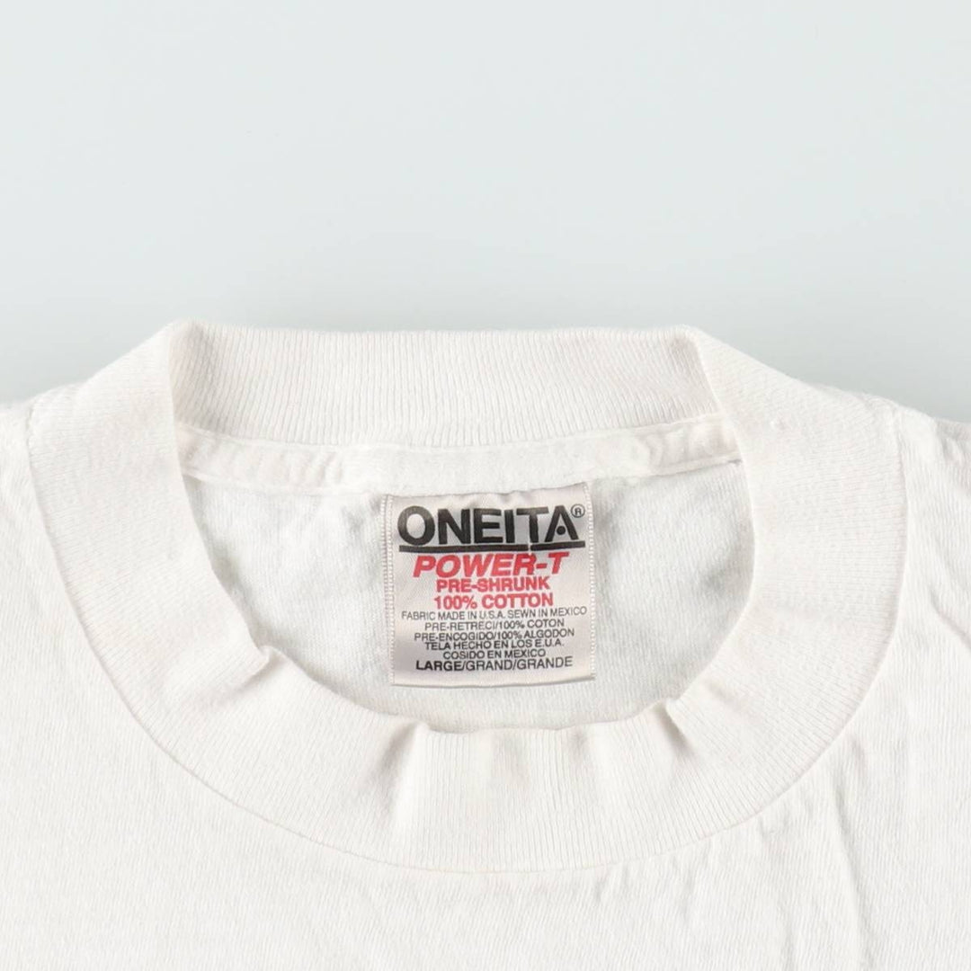 90'S ONEITA POWER-T Cat Pattern Animal T-Shirt Men's Size L (Equivalent) Vintage cotton white type Vintage Second Hand